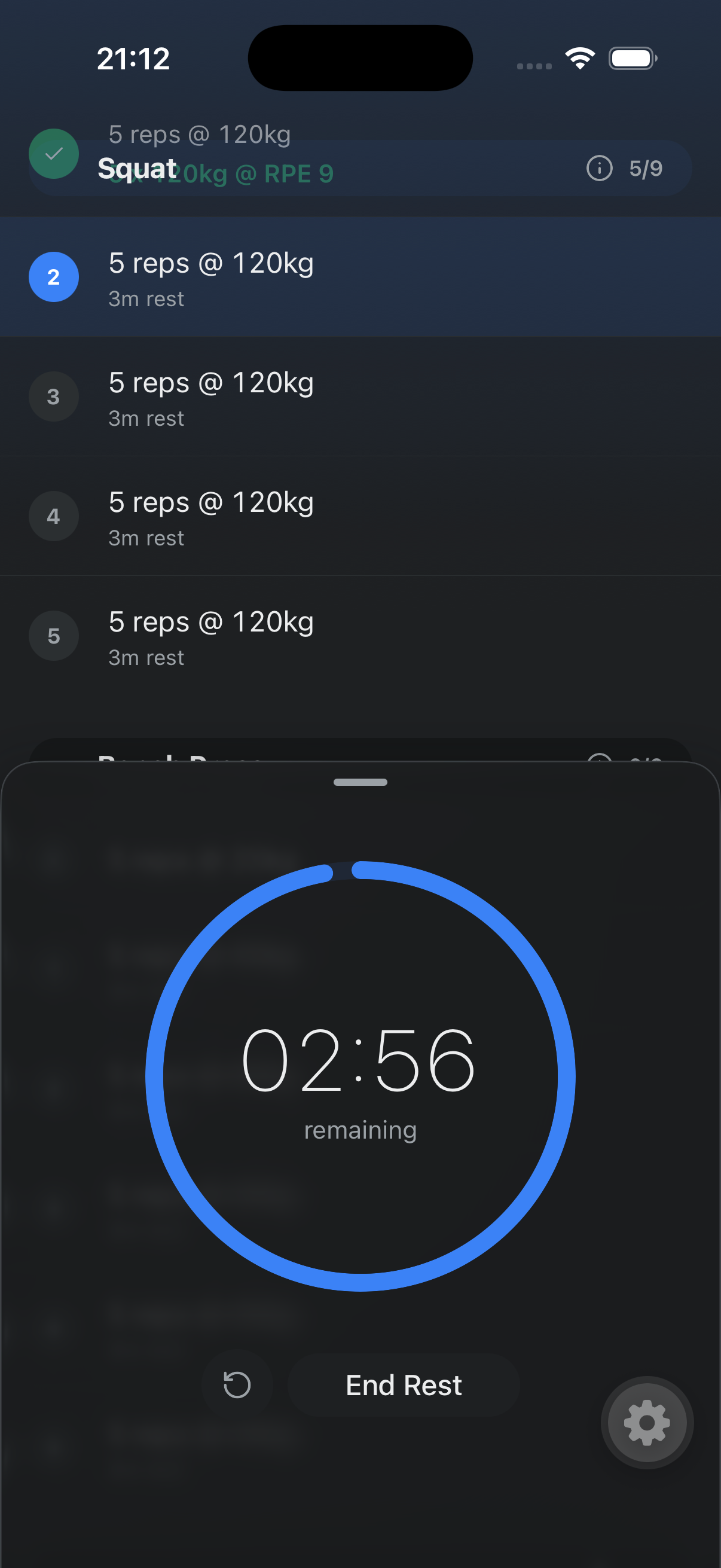 Mobile app — Rest timer countdown between sets